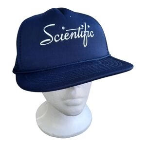 NWOT Vintage navy blue Scientific white graphic spellout snapback trucker hat